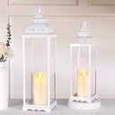 HAVITI 1 Pack Large Lanterns Decorative Outdoor, White Large Outdoor Lantern for Porch, 22''x6"x6" White Lanterns Decorative Indoor (no Glass) with 1PC Flameless Candles for Wedding Table Front Door