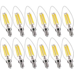 FLSNT 5000K Daylight B10 Dimmable LED E12 Candelabra Bulbs, 40W Equivalent LED Chandelier Light Bulbs, 450LM, Clear Glass Finishing, 12 Pack UL,CA65 Listed.