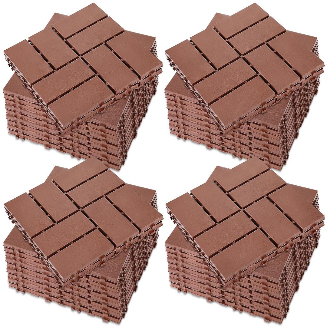 BreezeHug 44 Pack Interlocking Deck Tiles 12"x12"x0.8" Plastic Waterproof Floor Tiles, Outdoor Interlocking Flooring Panels for Patio Garden Poolside Balcony Porch(Brown)