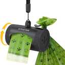 Dog Poop Bag Holder  Retractable Dispenser with Waste Bag Hook, Tracks Poop via App to Support Health, Included 1 Dog Bag Holder & 15 Leakproof Bags (Black)