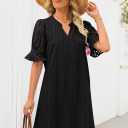 MEROKEETY Women's 2026 Summer Short Sleeve Mini Dress V Neck Ruffle Hollow Out Eyelet Lace Dresses (L)