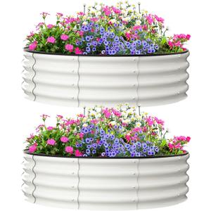 Raised Garden Beds Outdoor, 2 Pack 4x4x1 FT Galvanized Raised Garden Bed for Gardening, Round Metal Planter Box for Planting Plants Vegetables and Flower, White