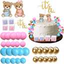 ALISSAR 37Pcs Bear Gender Reveal Cake Toppers with Balls, Gender Reveal Decorations, Cake Decorations, Boy or Girl Decorations