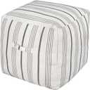 AELS Unstuffed Farmhouse Pouf Cover for Living Room, Storage Bean Bag Cubes, Off White & Gray Stripes Linen Square Ottoman Pouf Foot Rest Footstool, 18"x18"x18", Cover ONLY