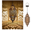 Twinkya Hanging Solar Lights Outdoor Garden Decorative Solar Lantern Waterproof Metal Moroccan Outdoor Decorations for Patio Pathway Yard Porch Backyard Garden Decor (Gold, Pack of 1)