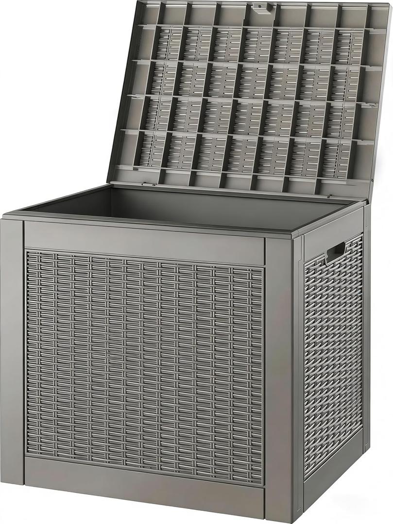 31 Gallon Outdoor Storage Deck Box Waterproof,Garden Tool,Backyard Cushion,Poolside Storage,Small Delivery Boxes for Outside,Lockable Lid,Rattan Grey (Gray)