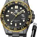 OLEVS Men Skeleton Watches Stainless Steel Analog Quartz Moon Phase Male Watch, Diamond Multi Calendar Chronograph Watch,Waterproof Wrist Watch for Men (black watches 10)