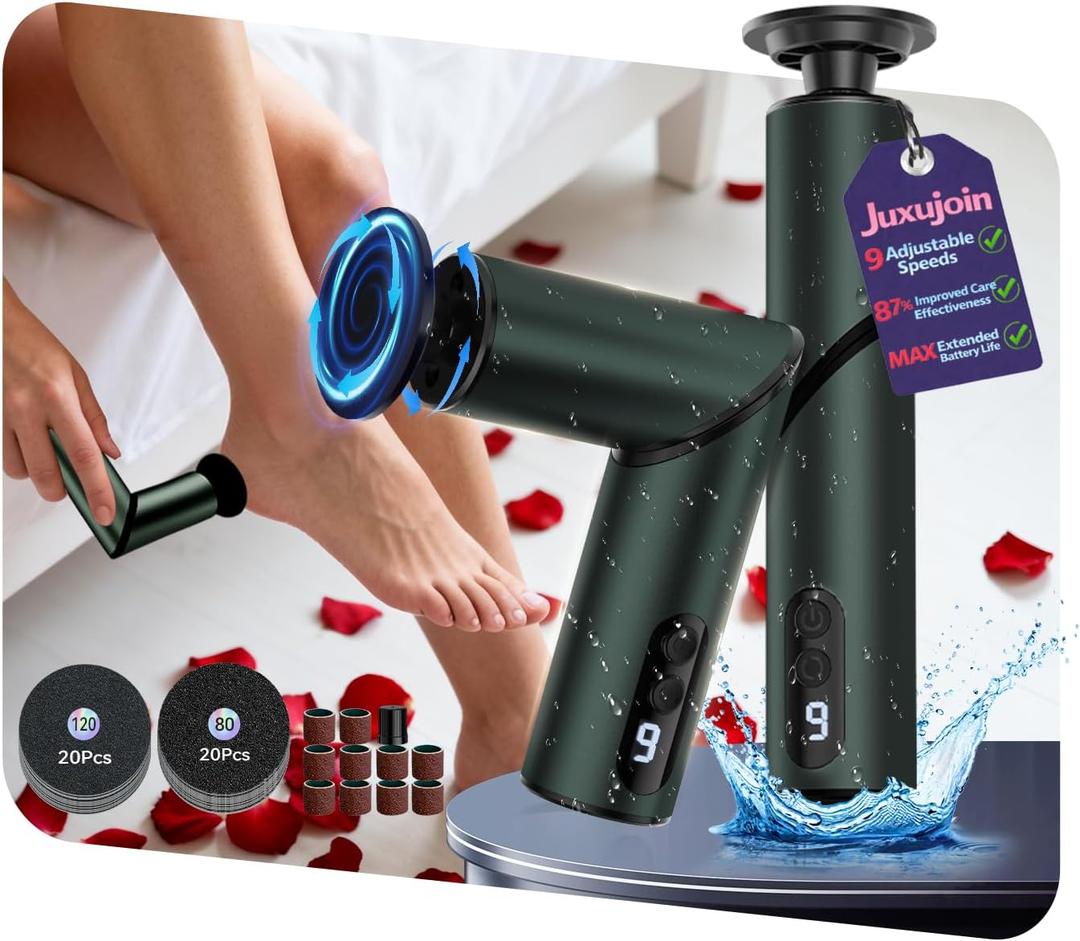 5-in-1 Professional Electric Callus Remover(Portable & Foldable), Removes 99.92% of Calluses in 3 Mins, Rechargeable Foot File Pedicure Kits with 10 & 40 Grit Pads for Soft Smooth Feet, Gunmetal Gray