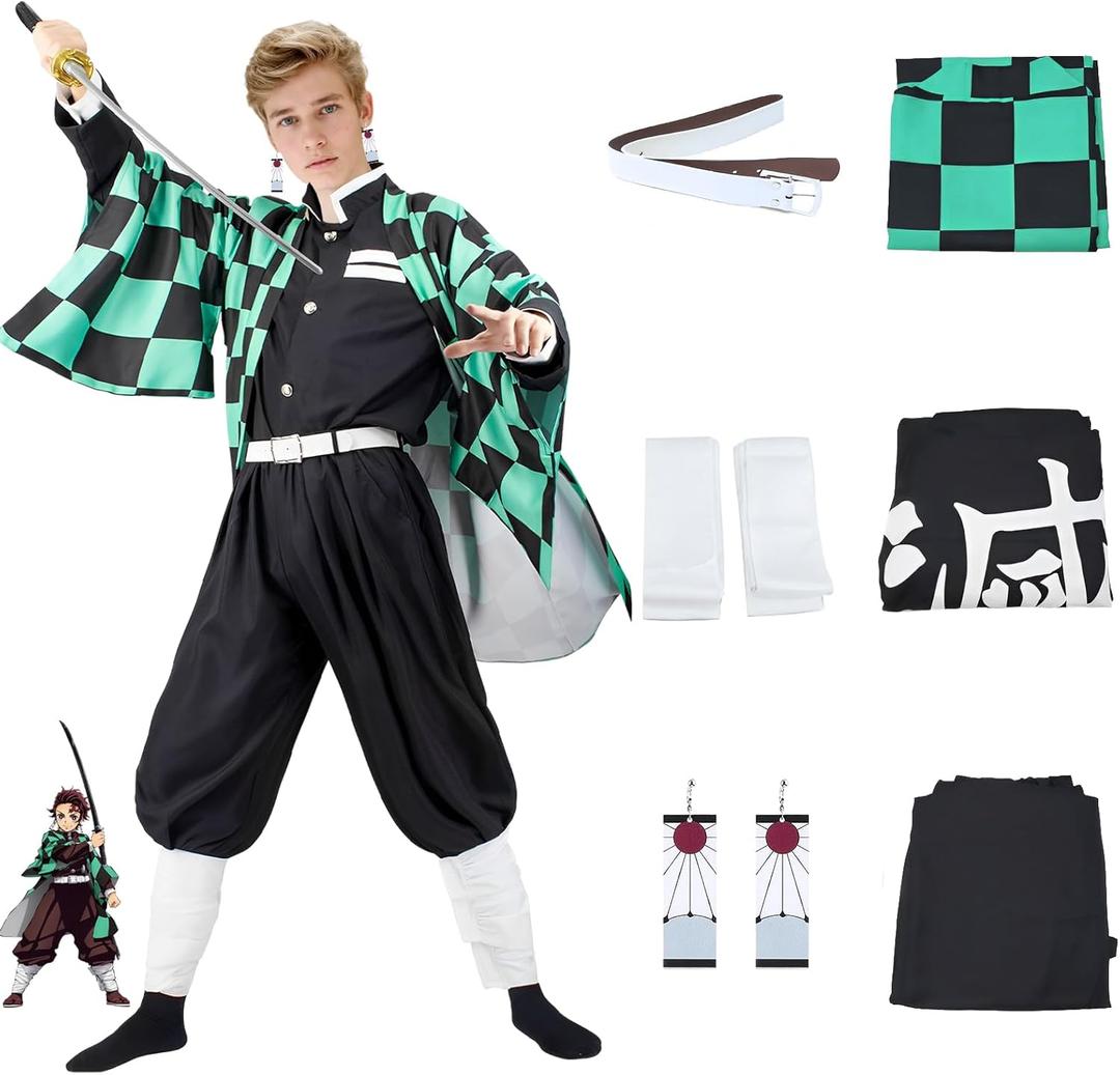 Kamado Anime Cosplay Costume, Anime Cosplay Kimono, Halloween Costume for Women Men (Medium, Green)