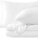 BEDELITE Flannel Sheets Queen Size Bright White - Super Soft Fleece Sheets Set Fluffy Extra Plush, 4 Piece(Include Fitted Sheet, Flat Sheet, 2 Pillowcases)