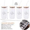KIWI & MOA Drinking Glasses 18oz Capacity, with Bamboo Lids and Glass Straws, Set of 4, for Mixed Drinks, Cocktails, Beer, Iced Coffee/Tea, Fresh Juice, Smoothies, Parties/Gifts (Branded)