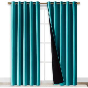 NICETOWN 100% Blackout Window Curtain Panels, Cold and Full Light Blocking Drapes with Black Liner for Nursery, 84" Drop Thermal Insulated Draperies (Peacock Teal, 2 Pieces, 70" Wide Each Panel)