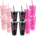 12 Pcs Bunco Party Supplies Bulk 24oz Let's Roll Dice Plastic Tumblers Bunco Cups with Lids and Straws Reusable Girls Weekend Cups Gifts for Women Game Night Casino Party Wedding Sleepover Slumber