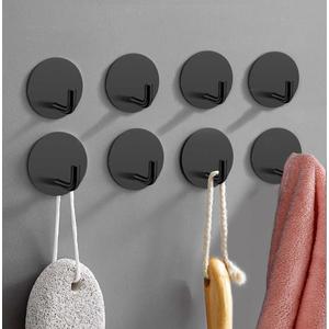 8 Pack Adhesive Towel Hooks for Bathroom, Stick on Hooks Bathroom Kitchen for Walls No Damage, Sticky Hook for Hanging Coat Robe, Black