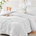 HYMOKEGE White Twin Comforter Set Seersucker 5 Pieces, All Season Luxury Bed in a Bag for Bedroom, Bedding Set with Comforters, Sheets, Pillowcase & Sham
