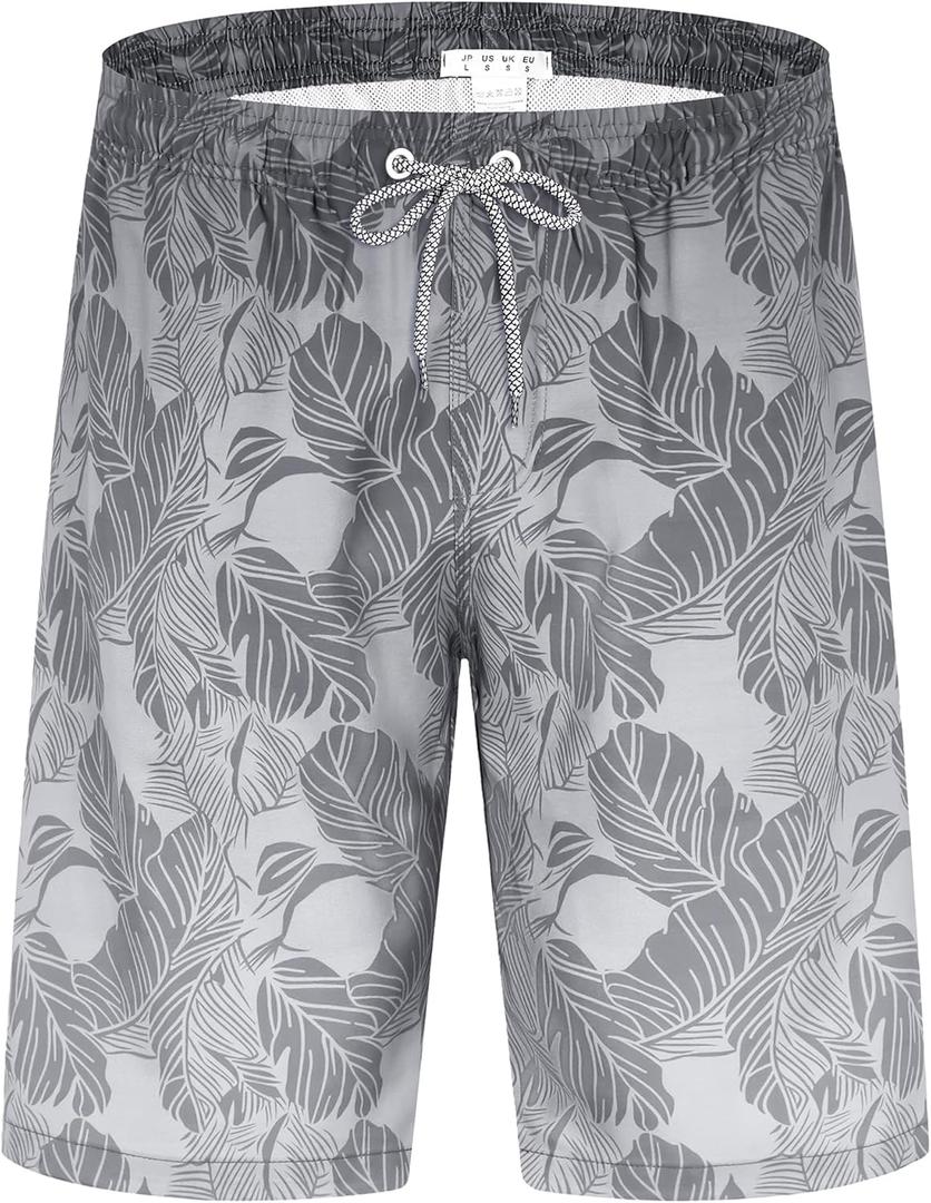 APTRO Men's Swim Trunks 9" Quick Dry Swimsuits Beach Bathing Suits Swim Board Shorts Mesh Liner T11 Grey M