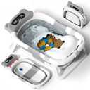 AVIDOR Baby Bathtub,Collapsible Bathtub for Newborn to Toddler,Durable Essential Infant Bath Tub,Portable Travel Baby Tub with Soft Cushion,No-Slip Hanging and Detachable(Grey)