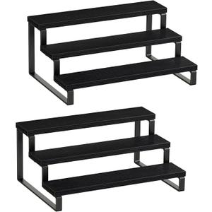Giikin 3 Tier Spice Rack, Set of 2 Wooden Spice Rack for Countertop, Cabinet Organizer Shelf Kitchen Counter Storage Shelves Cupcake Stand Holder Display Stand, Black