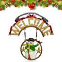 Christmas Welcome Sign for Front Door Decor, Vintage Cast Iron Snowman Door Decor with Chain, Holiday Welcome Home Sign, Christmas Welcome Sign (Welcome Sign)