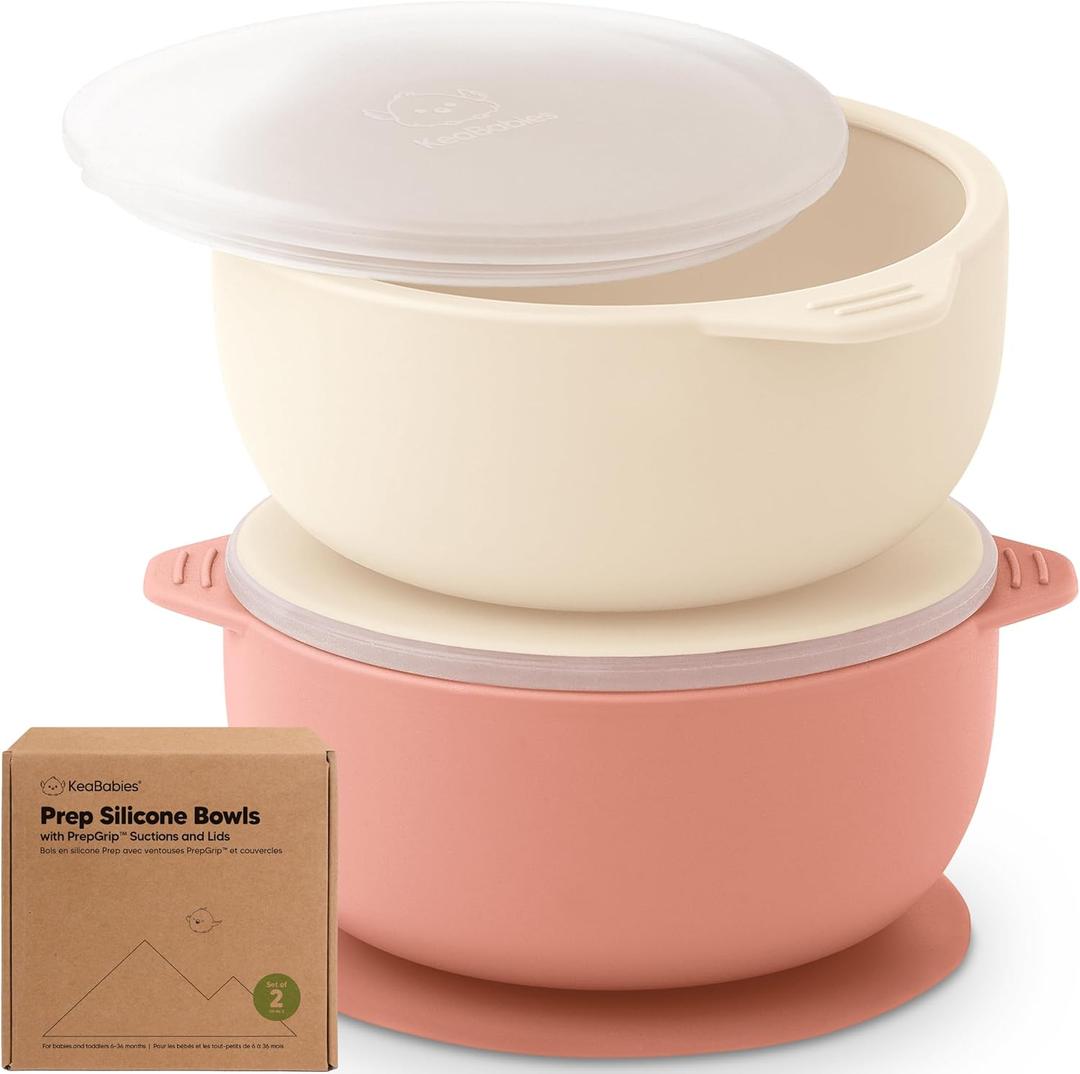KeaBabies 2-Pack Baby Bowls with Suctions, Lids - Silicone Toddler Suction Bowls for Baby Boy, Girl, Kids, Food Grade Silicone, BPA-Free, Dishwasher Safe, Toddler Eating Essentials (Roseate)