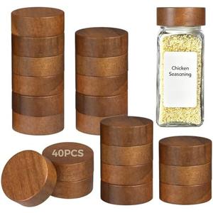 40 Pcs Spice Jar Lids Acacia Wood - Wooden Airtight Lid for 4 oz & 8 oz Spice Jars,1.61 Inch Inner Diameter Reusable Canning Lids for Jars, Kitchen Storage Containers