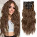 NAYOO Clip in Hair Extensions for Women 20 Inch Long Wavy Curly Chestnut Brown Hairpieces Full Head Synthetic Hair Hairpieces(6PCS, Chestnut Brown)