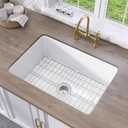 TUKTUK White Undermount Kitchen Sink 27 Inch Fireclay Drop-in Deep & Modern Farm Sink Large Single Bowl Topmount Accessory Kit Included (Kitchen Faucet NOT Included)