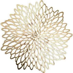 Set of 6 Round Placemats Gold, Heat-Resistant PVC Table Mats with Luxury Metallic Glossy Finish for Thanksgiving Christmas Wedding Party Decor, Easy to Clean