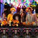 2 x 3pcs Day of The Dead Party Tablecloth, Mexican Dia De Los Muertos Table Cover Halloween Sugar Skull Floral Table Cover Fiesta Plastic Tablecloth for Party Decorations Supplies