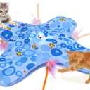 DFQ Interactive Cat Toys Chargeable, 2 in 1 Automatic Hide and Seek Cat Toys with Moving Concealed Feather Hidden in Bag,Touch Activated Cat Kitten Toys for Indoor Bored Adult Cats,Blue