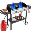 Bestfire 2 Burner Propane Stove Outdoor Camping Gas Stoves 150,000 BTU Auto Ignition with Regulator and Side Shelves Perfect for Patio Home Cooking and Frying (Flagship)