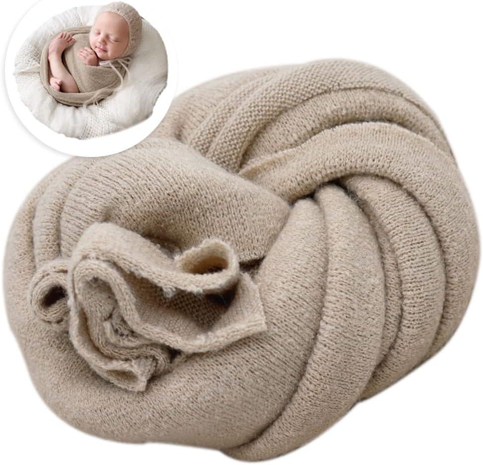 Newborn Posing Wrap Newborn Photography Props Soft Stretch Knit Blanket Handmade Wrap for Baby Boys Girls Photoshoot (Sand)