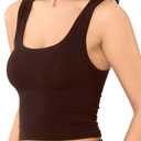 Tank Top for Women Cropped Camisole Ribbed Cami Sleeveless Shirts Summer Basic (Brown)