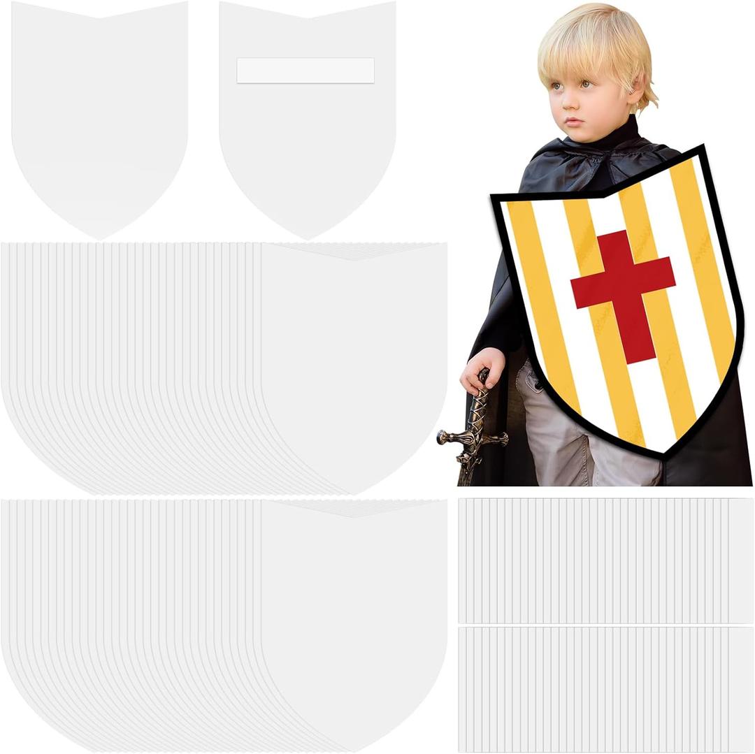 ReliThick 72 Pcs Blank Paper Shields for Kids DIY Cardboard Shields Craft to Decorate with Handles for Markers Crayons Paint Party Gift Dramatic Play Castle Activities