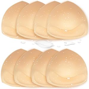 Waterproof Bathing Suit Cups Inserts - Swimsuit Pads Insert Push up for Women, 4 Pairs Sewn-Edge Bikini Padding Insert (Beige)