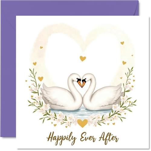 Stuff4 Wedding Card for Couples - Happily Ever After Swan - Congratulations Gifts, Congrats Well Done Card for Friends Family Colleague Neighbor, 5.7 Inch Happy Marriage Greeting Cards