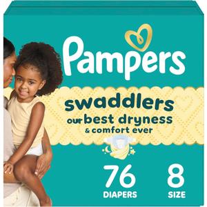 Pampers Swaddlers Diapers, Size 8 (30+ lbs), 76 Count, Absorbent, Keeps Baby Dry and Comfortable, Skin Safe Disposable Baby Diaper