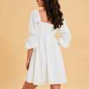 EXLURA Womens 2026 Square Neck Dress Long Puff Sleeve A-Line Casual Short Mini Dresses (White, M)