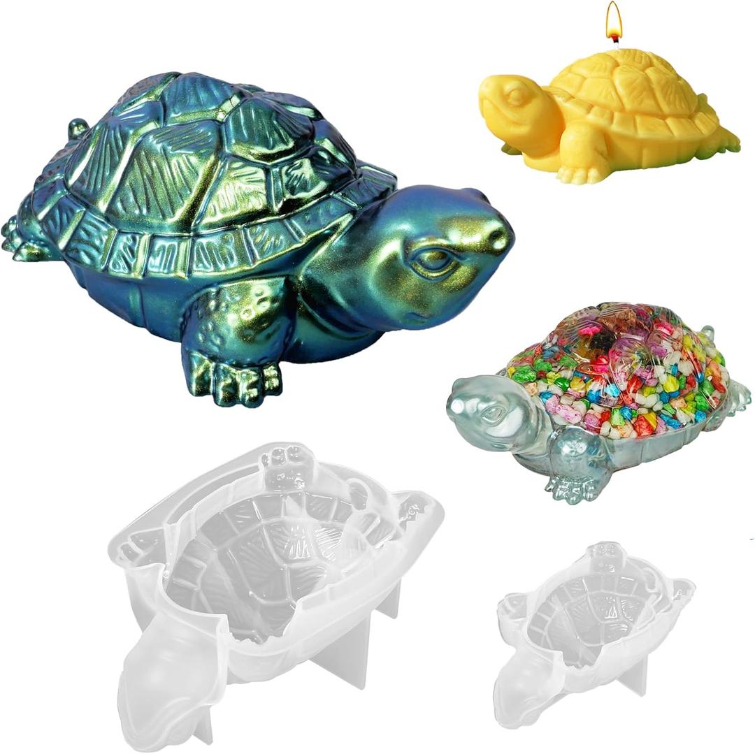 3D Sea Turtle Resin Mold Silicone, 2 Pcs Animal Silicone Molds for Tortoise Candles, Scented Plasters,Soaps Making, Big and Small Tortoise Molds for DIY Resin Art Supplies