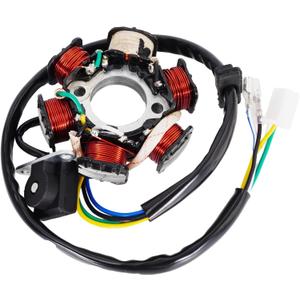 Ignition Stator Magneto 5 Wire AC 6 Pole Coil Fits for GY6 50cc 100cc 125cc 150cc Engine for ATV Go Kart Dune Buggy Dirt Bike, Magneto Stator Plate with 3-Pin Plug Wire and 2 Single Wires