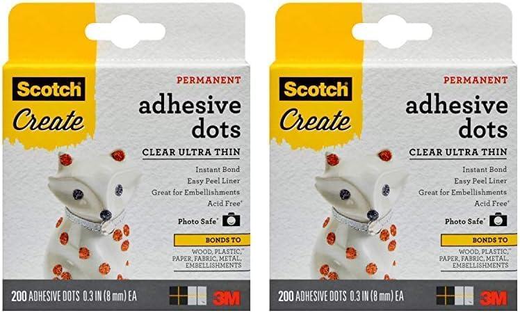 Scotch Adhesive Ultra Thin Dots, Clear, 200 Count, Great for Card Making and Scrapbooking (010-200UT-CFT) (Pack of 2) (1 Count (Pack of 2))