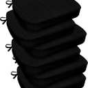 downluxe Indoor Chair Cushions for Dining Chairs, D-Shaped Chair Pads with Ties, Non Slip Dining Chair Cushions, 17" x 16" x 2.5", Black, 6 Pack 