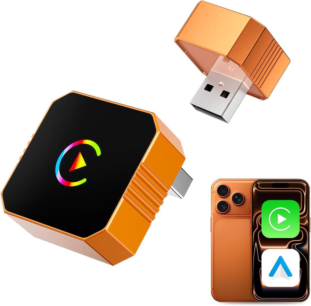 Aimoon Mini Wireless CarPlay Adapter for Apple iPhone  Android Auto, Wired to Wireless Car Play Adapter Plug & Play Compatible with After 2016 Cars Marine GPS Accessories (Orange)