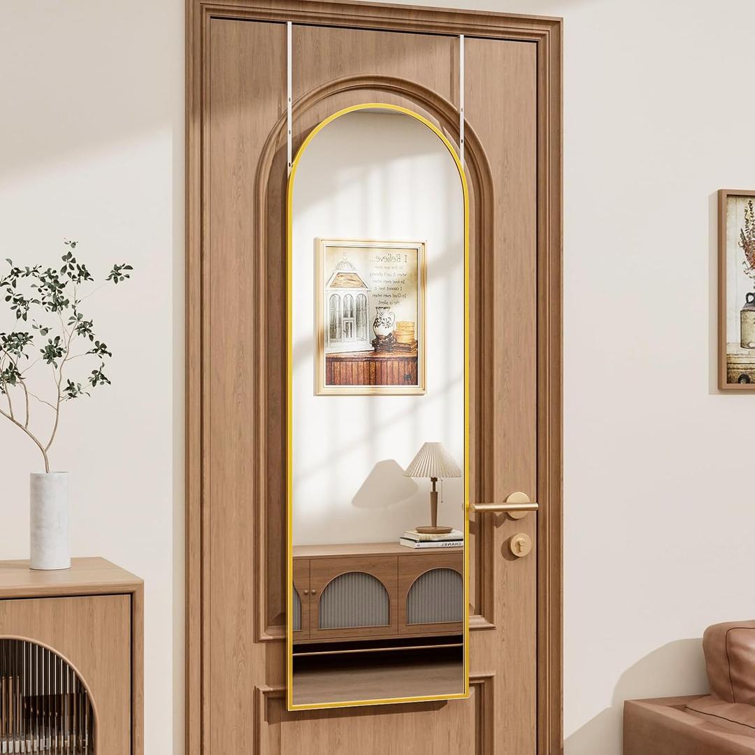 Rowjut Full Length Door Mirror, Wall Mounted Wall Mirrors, 50"X16" Arched Behind Door Mirror for Use in Living Rooms, Rooms, Bedrooms, Cloakrooms, etc. Durable & Stylish Home Decor (Gold).