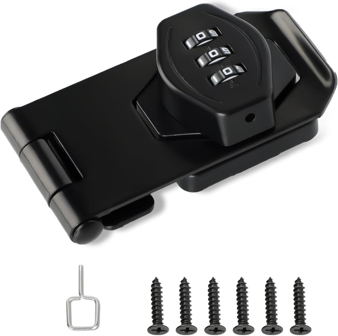 Password Rotary Hasp Locks, Digit Combination Lock Door Security Keyless 3-Digit Password Door Latch for Drawers, File Cabinets, Cabinets, Interior Doors, Barns, Garage Doors, Fence (4 Inch)