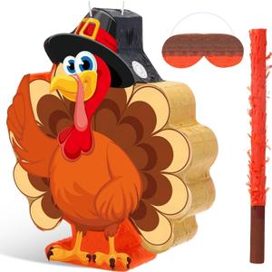 Fall Thanksgiving Piata Large Thanksgiving Piata with Blindfold Bat and Confetti for Autumn Harvest Birthday Party Gifts Supplies Holiday Decor(Turkey)