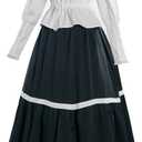 Edwardian Dress for Women 1900s Long Sleeve Victorian Two-piece Shirt Skirt Suit, XL