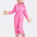 Haloumoning Kid Snowsuit Girls Hooded Waterproof Insulated Ski Suit, Pink Size 160