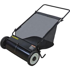 Push Lawn Sweeper, 26-Inch Width, 7 Cu. Ft. Hopper Capacity, 4 Spinning Brushes, Adjustable Height, Durable Steel Frame with Rubber Wheels, Ideal for Leaves and Grass (Black)