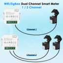 Smart Home Energy Monitor 2×80A, Dual-Channel Real-Time Electricity Usage Monitoring for Household Power, WiFi Energy Meter with App Control, Compatible with Tuya/Smart Life